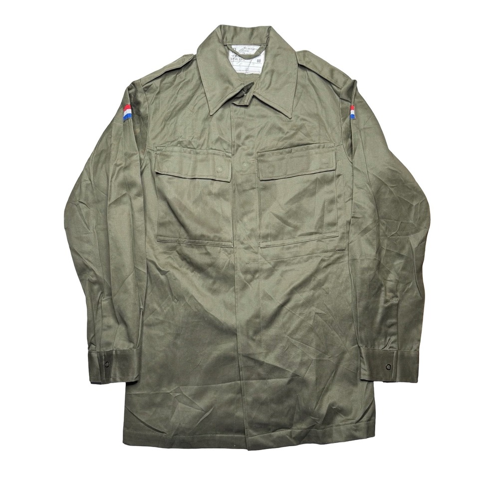 Vintage Dutch Netherlands Army military green cotton canvas‎ button shirt jacket